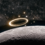 AI illustration of a glowing ring-shaped anomalous object above the lunar surface